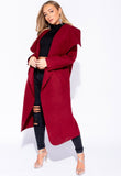 Wine Waterfall Collar Belted Duster Coat