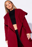 Wine Waterfall Collar Belted Duster Coat