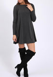 Charcoal Long Sleeve Mini Swing Dress