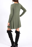 Khaki Long Sleeve Mini Swing Dress