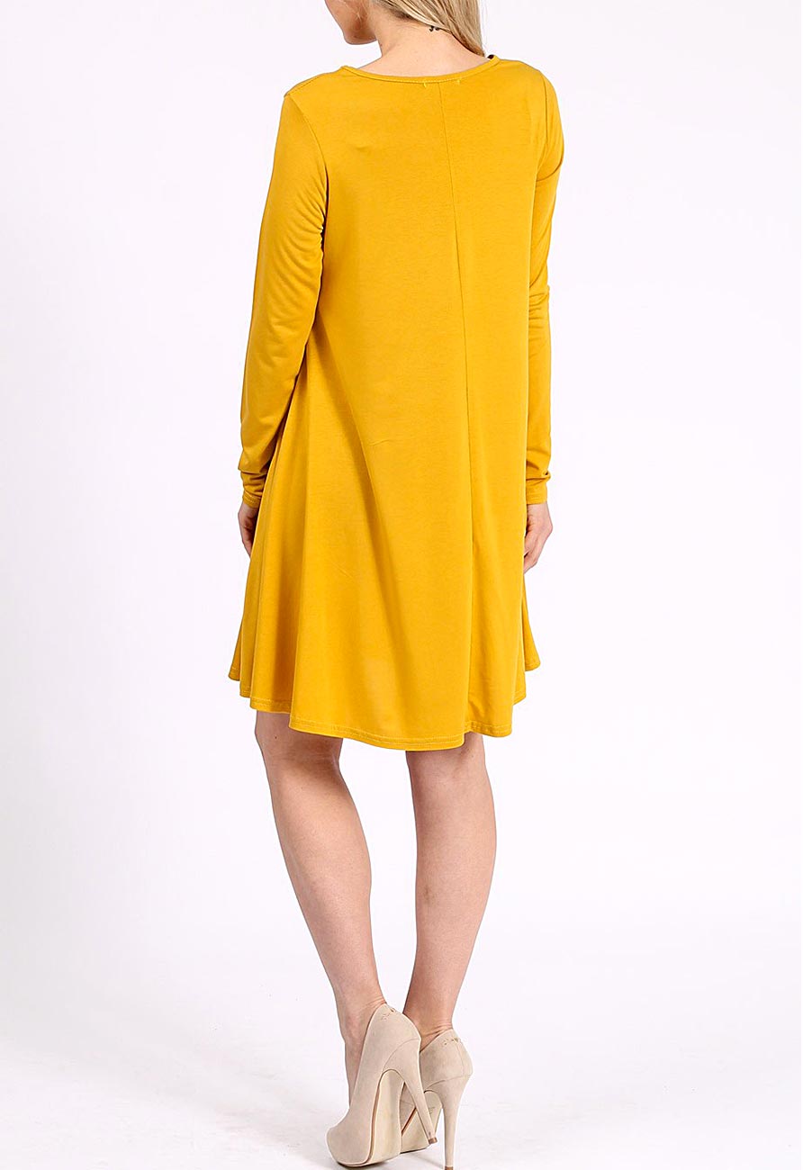 Mustard Long Sleeve Mini Swing Dress