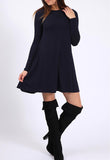 Black Long Sleeve Mini Swing Dress