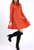 Rust Long Sleeve Mini Swing Dress