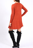 Rust Long Sleeve Mini Swing Dress