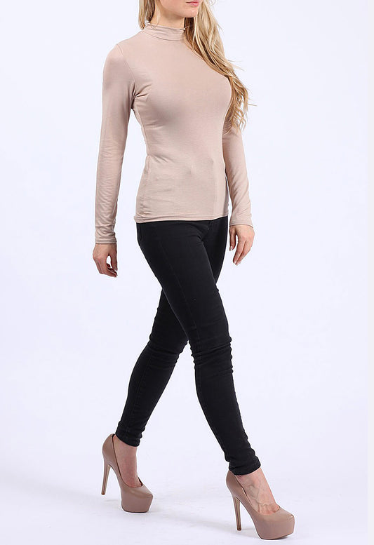 Mocha Jersey High Neck Top