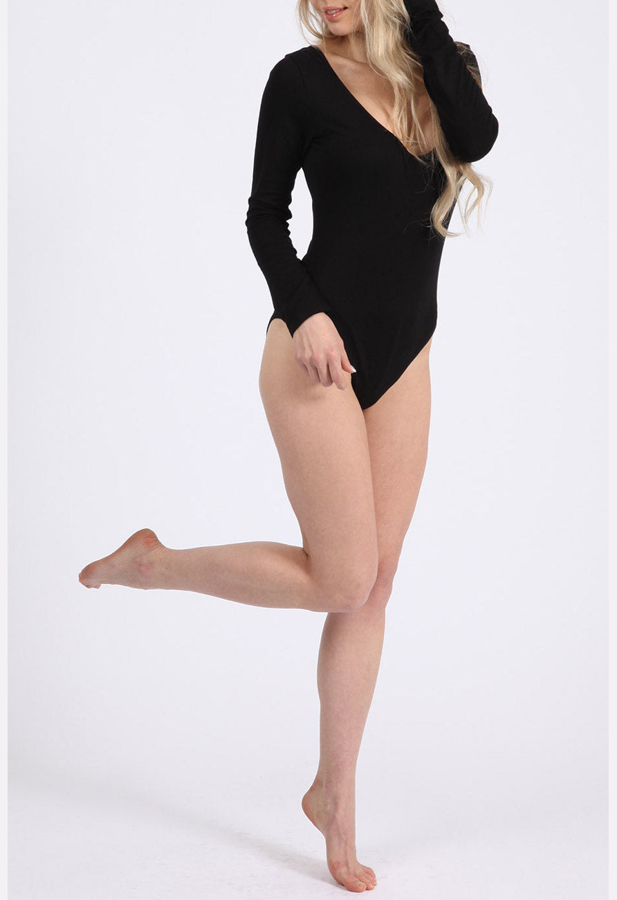 Black Plain Long Sleeve Bodysuit