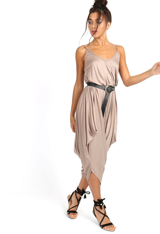 Mocha Strappy Harem Style Jumpsuit