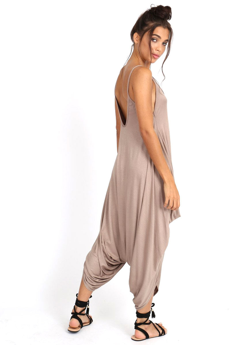 Mocha Strappy Harem Style Jumpsuit