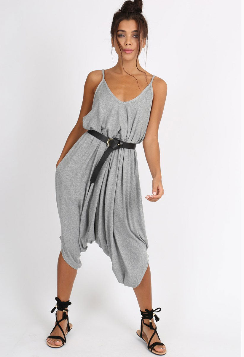 Grey Strappy Harem Jumpsuit