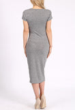 Grey Cap Sleeve Midi Bodycon Dress