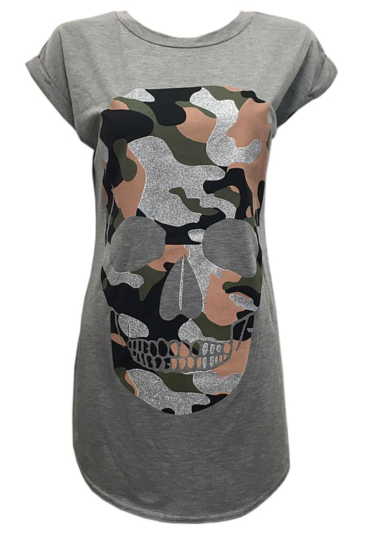 Plus Size Camo Grey Skull Face Oversize Tee