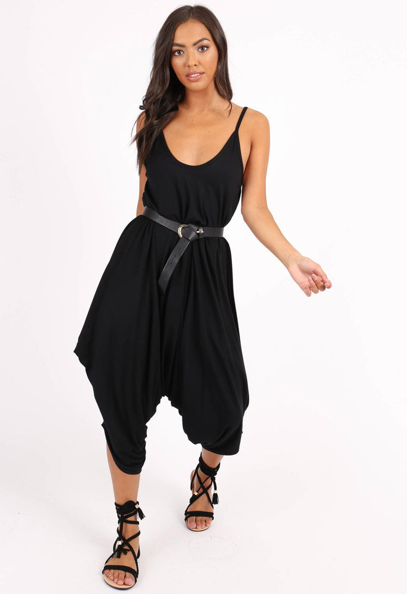 Black Strappy Harem Jumpsuit