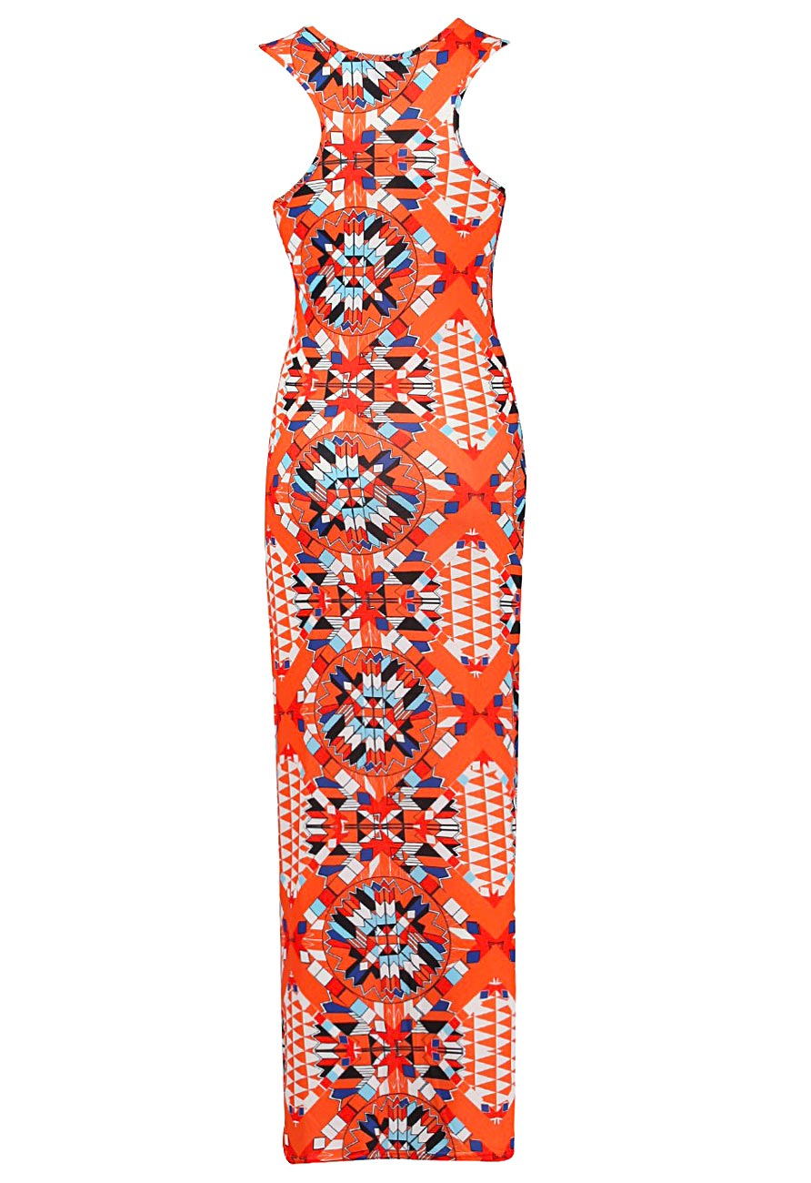 Orange Geo Aztec Racerback Maxi Dress