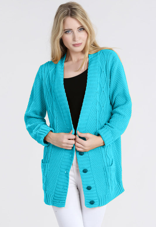 Turquoise Cable Knit Pocket Cardigan