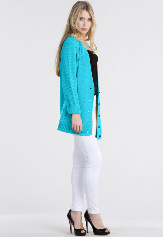 Turquoise Cable Knit Pocket Cardigan