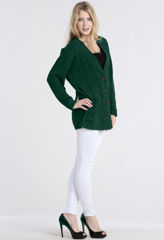 Bottle Green Cable Knit Pocket Cardigan