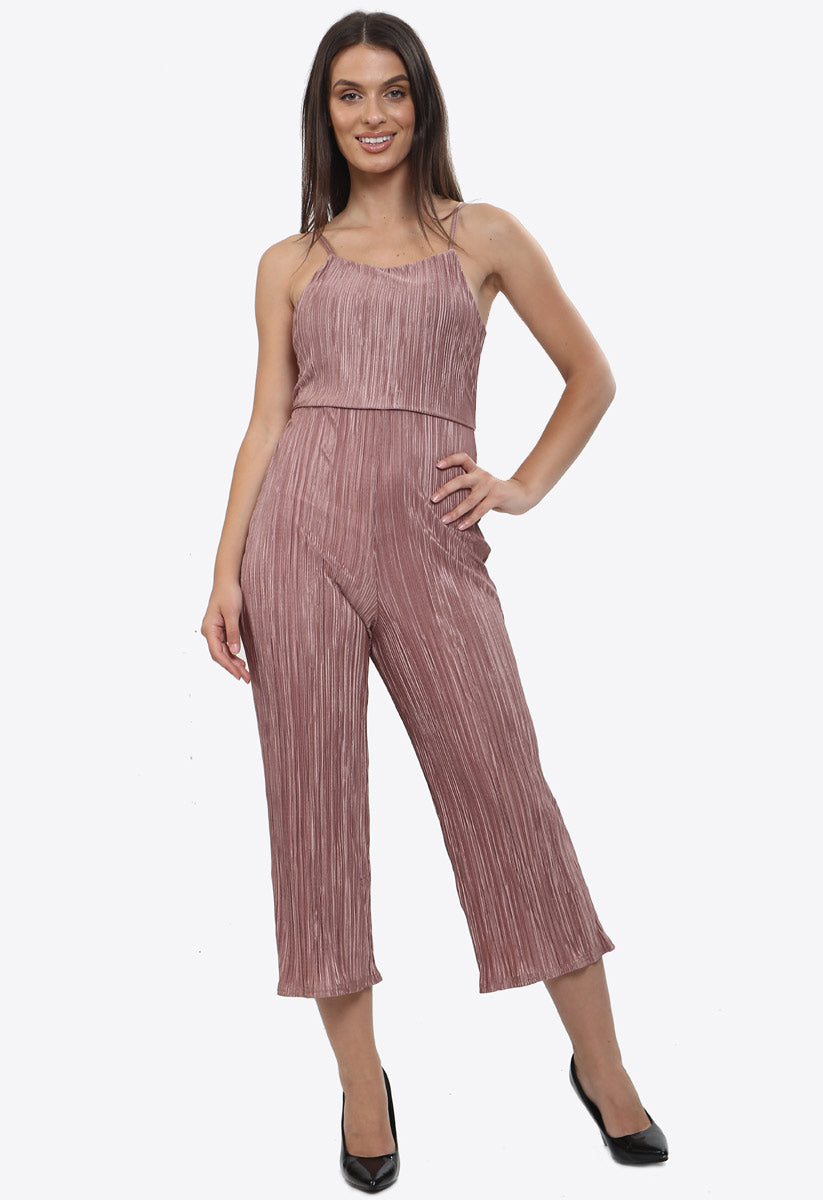 Rose Gold Plisse Open Tie Back Stappy Jumpsuit