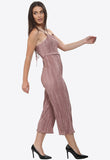 Rose Gold Plisse Open Tie Back Stappy Jumpsuit