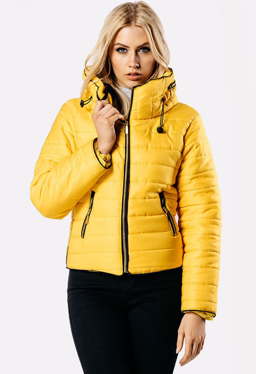 Mustard Quilted Puffer Bomber Jacket