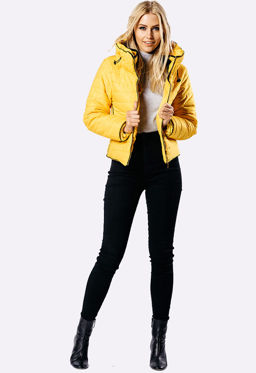 Mustard Quilted Puffer Bomber Jacket