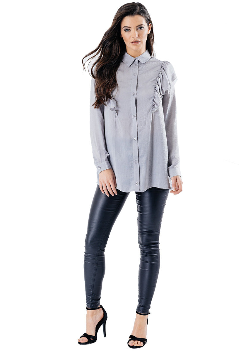 Grey Front Frill Shirt