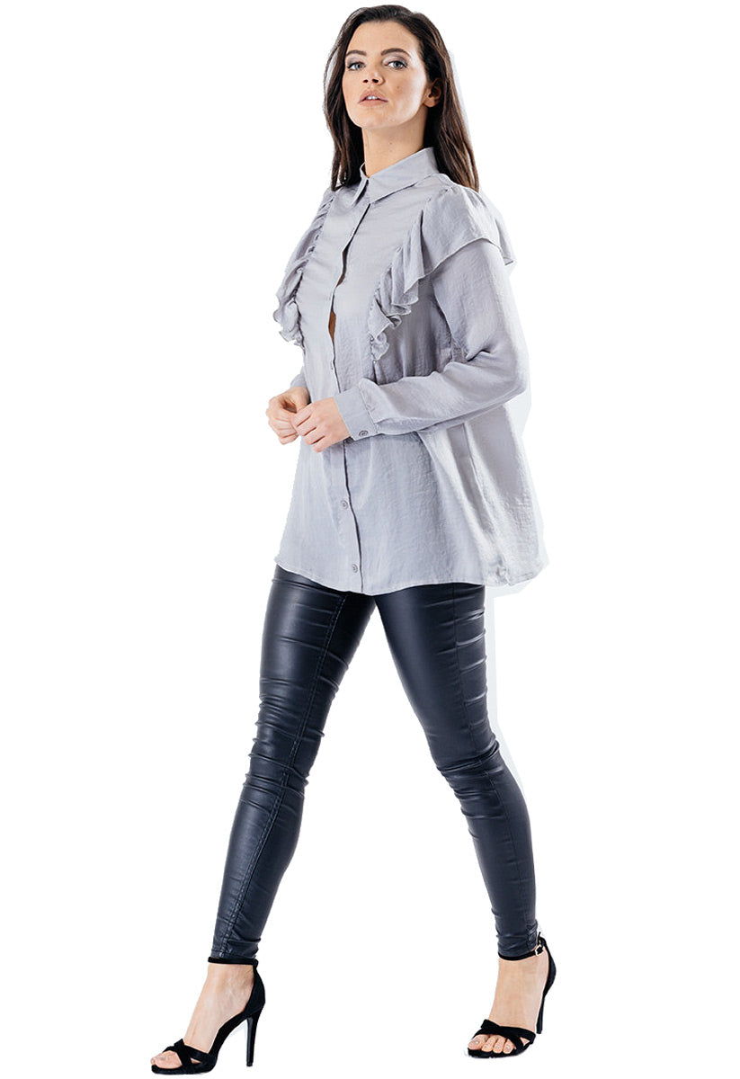 Grey Front Frill Shirt