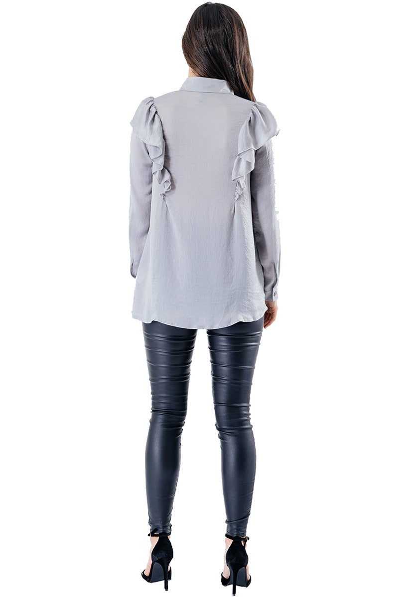 Grey Front Frill Shirt