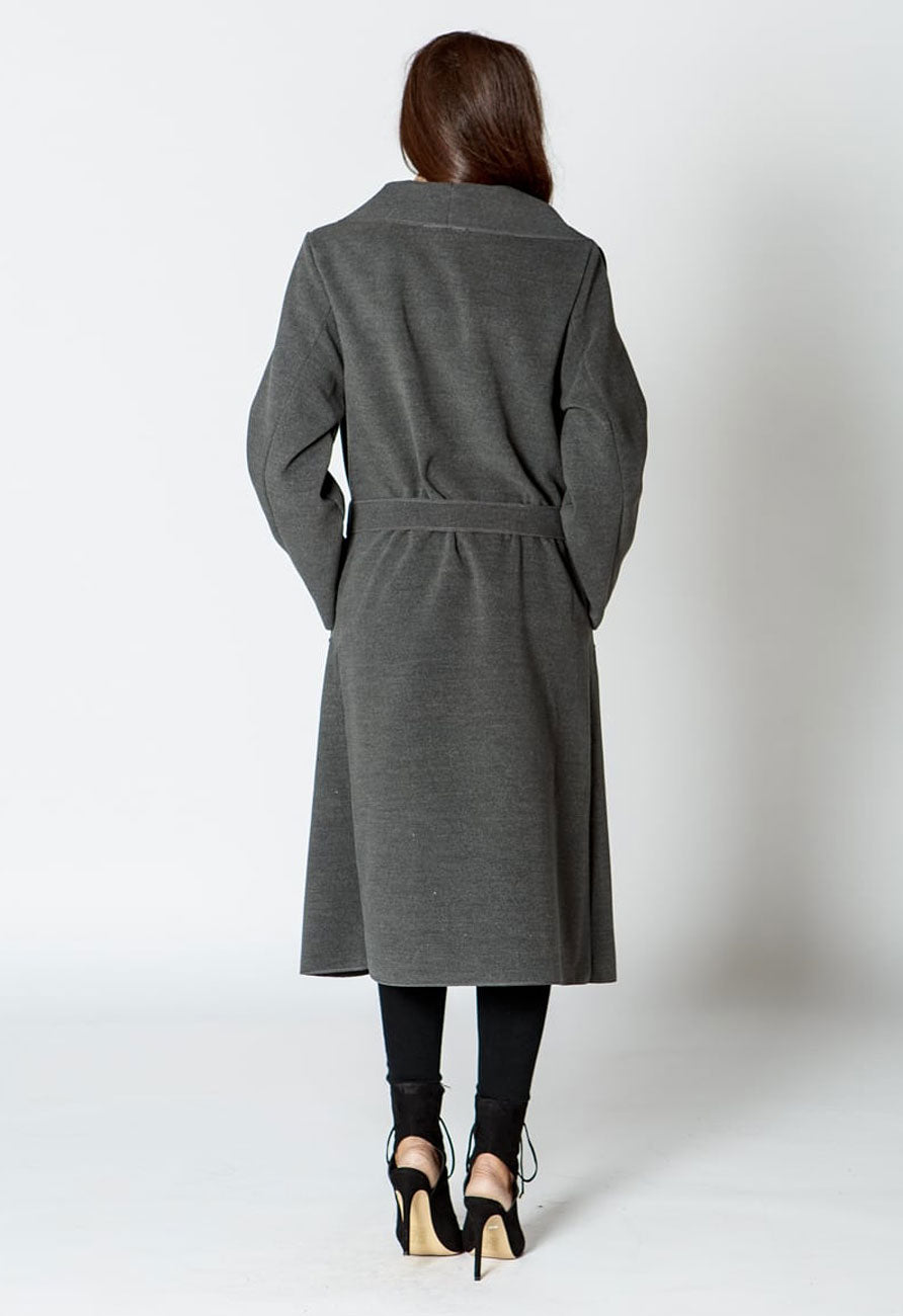 Charcoal Waterfall Collar Belted Duster Coat