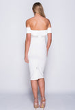 White V Front Bardot Midi Bodycon Dress