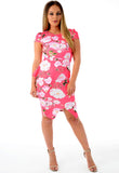 Pink Floral Assymetric Midi Shift Dress