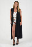 Black Lightweight Sleeveless Duster Jacket