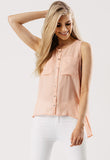 Blush Popper Front Vest With Patch Pockets