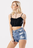 Embroidered Anglaise Strappy Bralet in Black