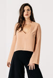 Nude Flared Long Sleeve Cross Neck Blouse