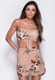 Floral Print Bralet & Shorts Co Ord Set in Sand