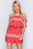 Red Layered Bardot Floral Print Playsuit