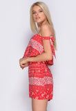 Red Layered Bardot Floral Print Playsuit