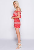 Red Layered Bardot Floral Print Playsuit