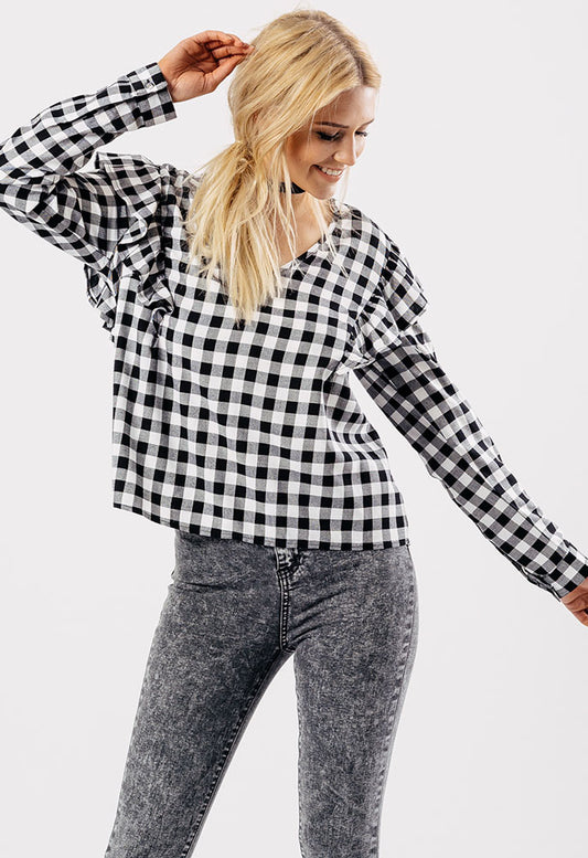 Black Check Monochrome Top