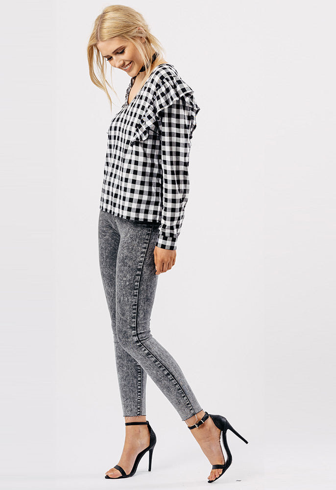 Black Check Monochrome Top