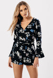 Black Floral Wrap Front Playsuit