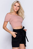 Rose Cold Shoulder Frill Detail Crop Top