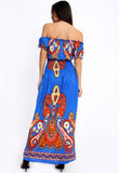 Blue Paisley Print Bardot Maxi Dress