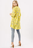 Yellow Floral Print Button Down Dip Hem Shirt