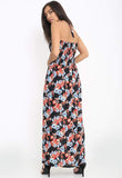 Black Strapless Floral Maxidress with Neck Tie