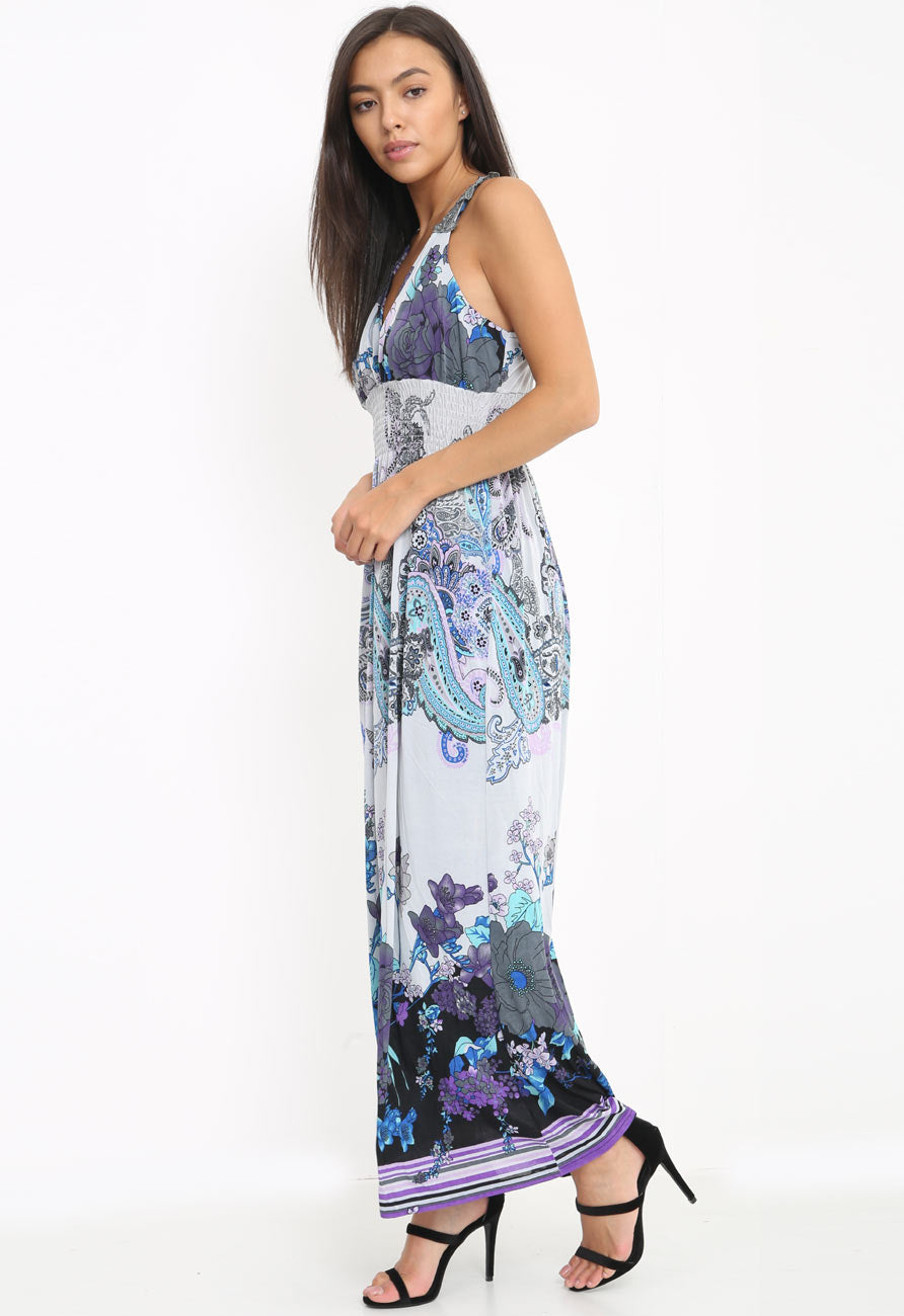 Purple Paisley Print  Maxidress With Mesh Back