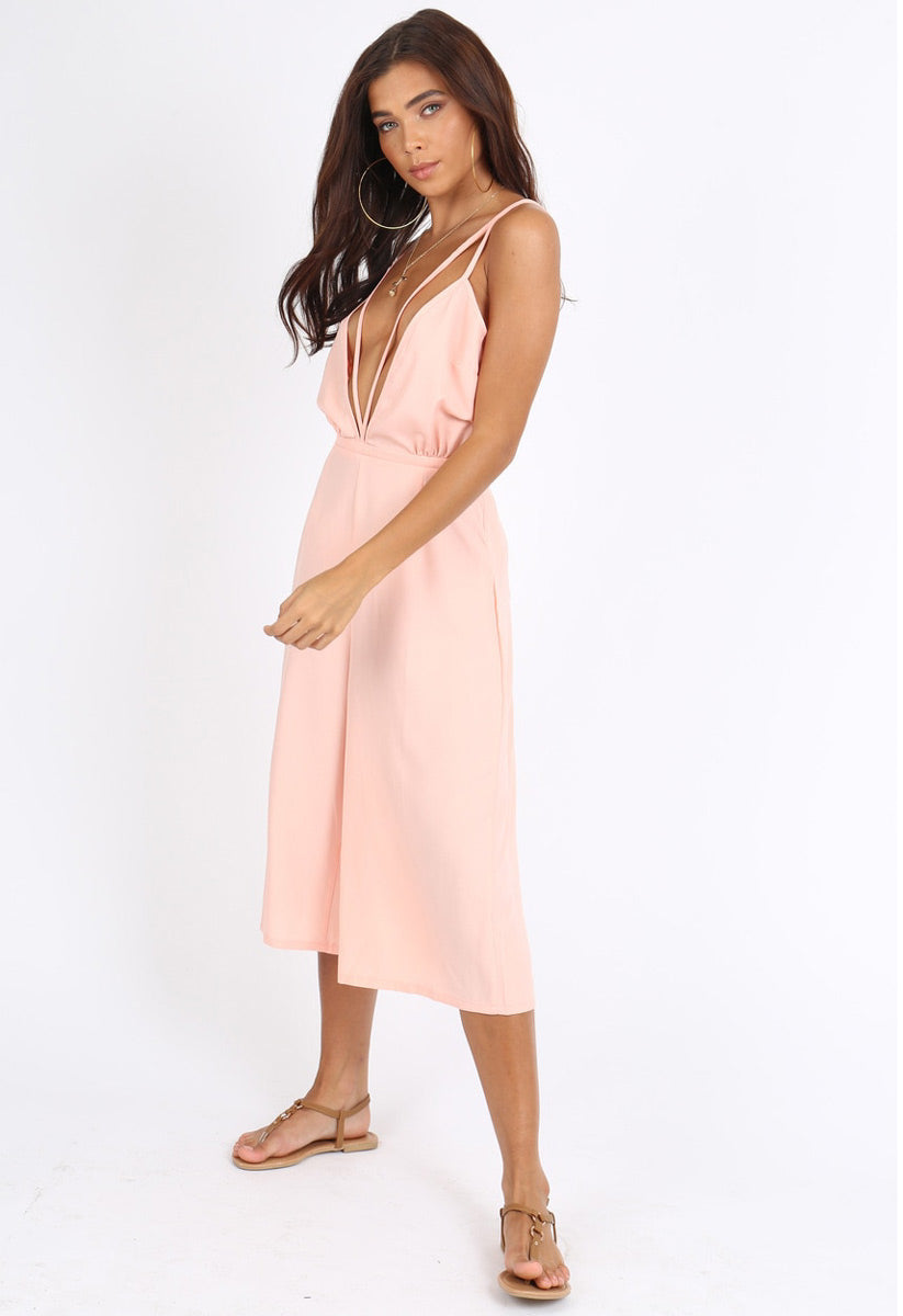 Peach Double Strap Culotte Jumpsuit