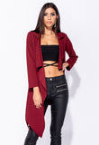 Wine Belted Waterfall Collar Coat