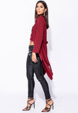 Wine Belted Waterfall Collar Coat