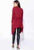 Wine Belted Waterfall Collar Coat